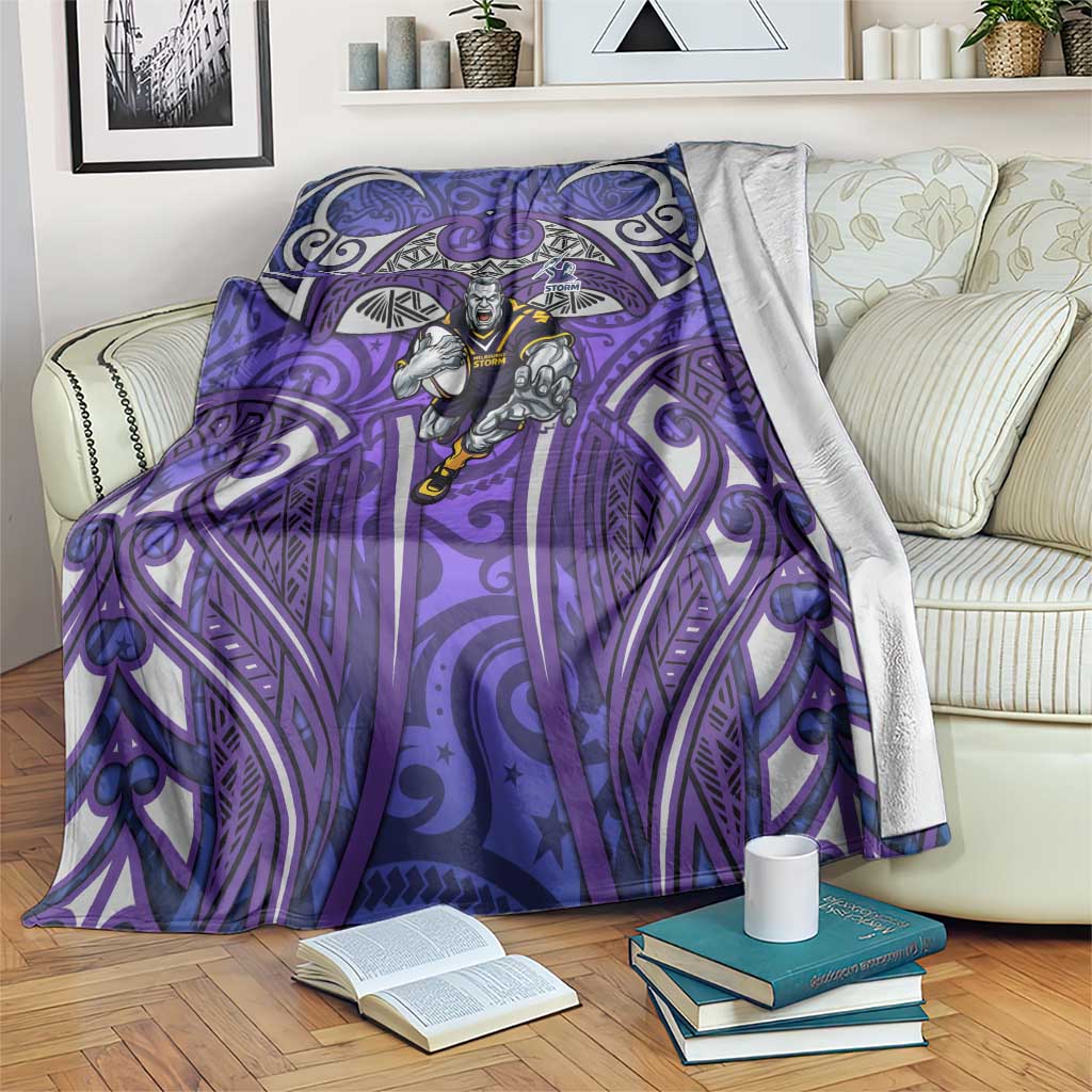 Melbourne Storm Rugby Blanket Polynesian Tribal Warrior Lightning Purple Pattern