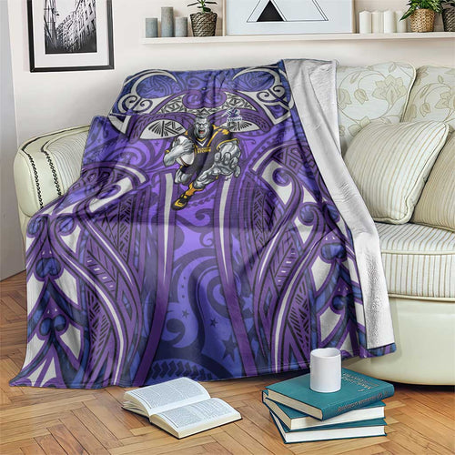 Melbourne Storm Rugby Blanket Polynesian Tribal Warrior Lightning Purple Pattern