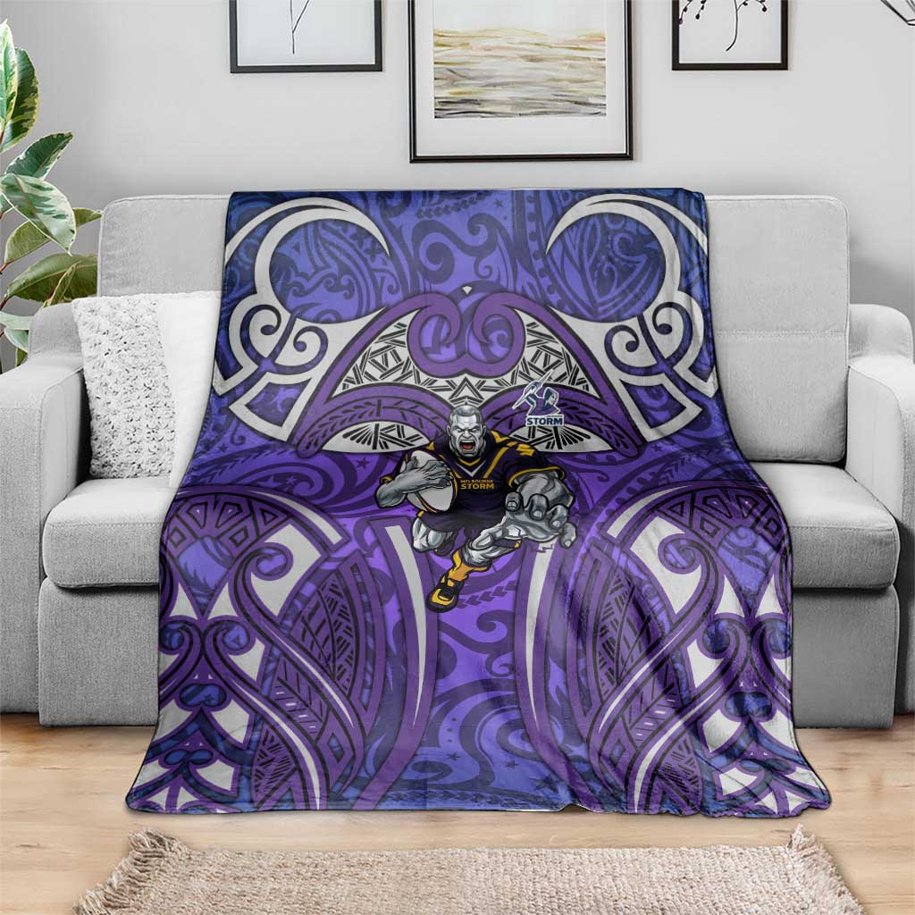Melbourne Storm Rugby Blanket Polynesian Tribal Warrior Lightning Purple Pattern