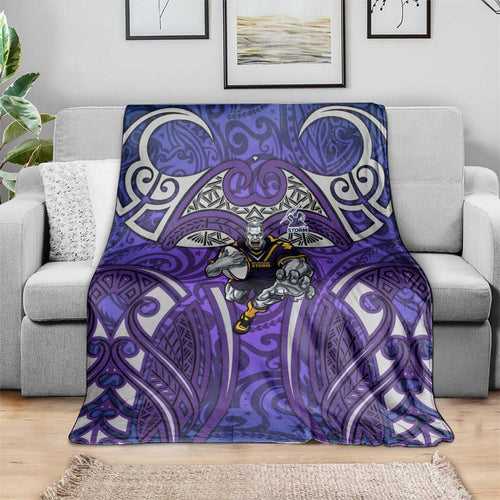 Melbourne Storm Rugby Blanket Polynesian Tribal Warrior Lightning Purple Pattern
