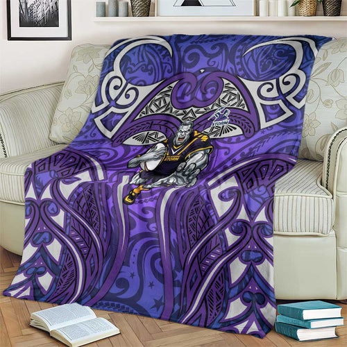 Melbourne Storm Rugby Blanket Polynesian Tribal Warrior Lightning Purple Pattern