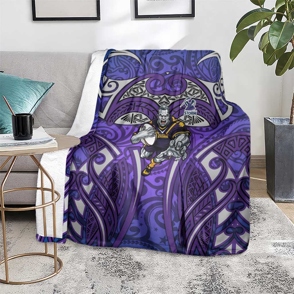 Melbourne Storm Rugby Blanket Polynesian Tribal Warrior Lightning Purple Pattern
