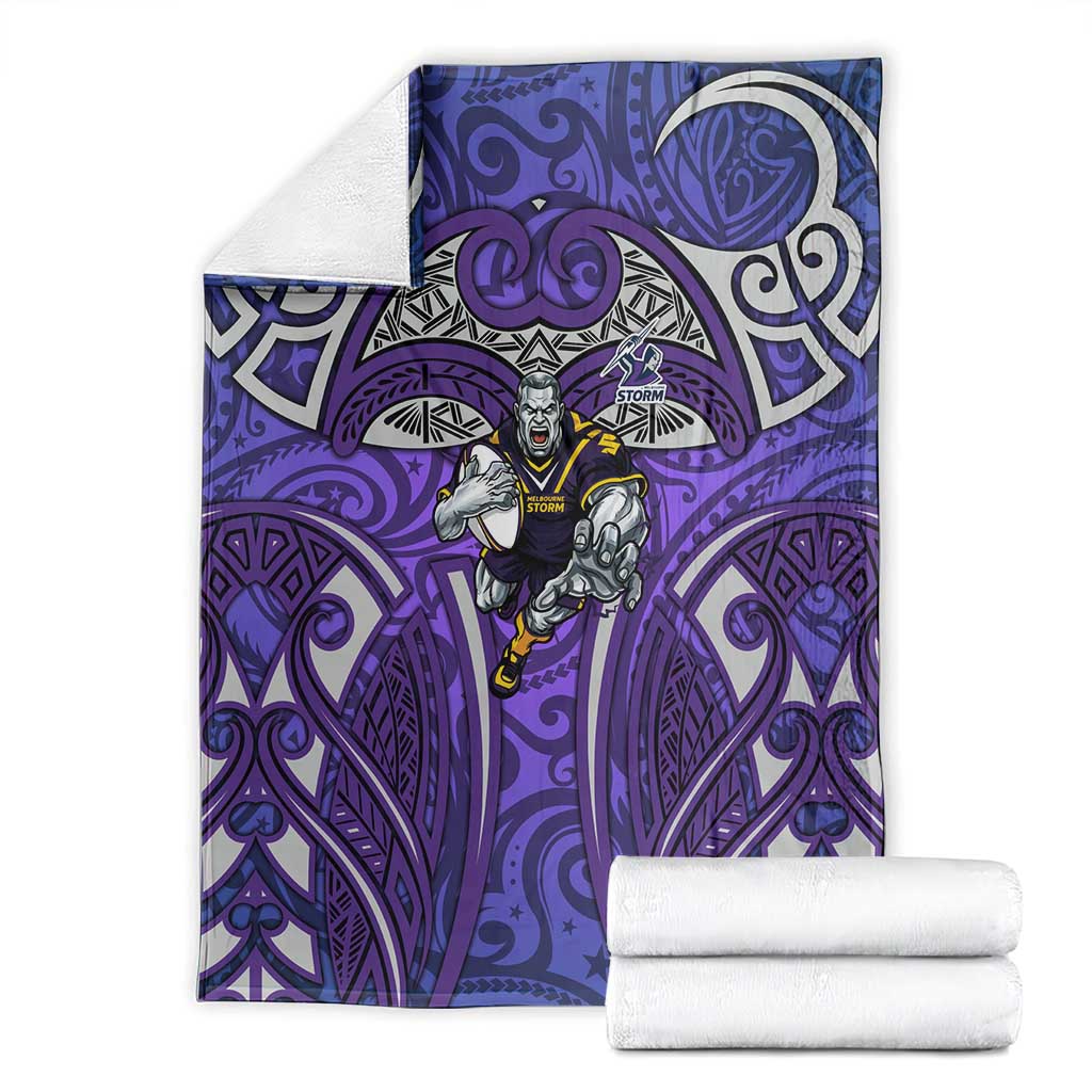 Melbourne Storm Rugby Blanket Polynesian Tribal Warrior Lightning Purple Pattern