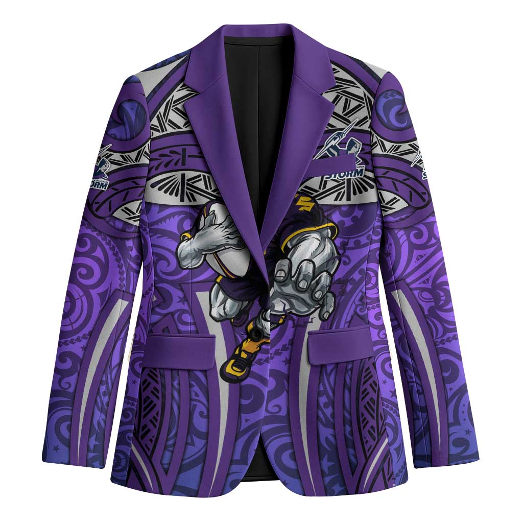 Melbourne Storm Rugby Blazer Polynesian Tribal Warrior Lightning Purple Pattern