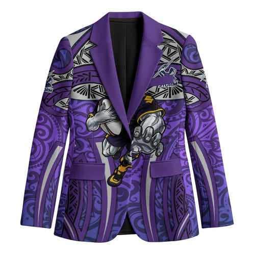Melbourne Storm Rugby Blazer Polynesian Tribal Warrior Lightning Purple Pattern