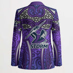 Melbourne Storm Rugby Blazer Polynesian Tribal Warrior Lightning Purple Pattern