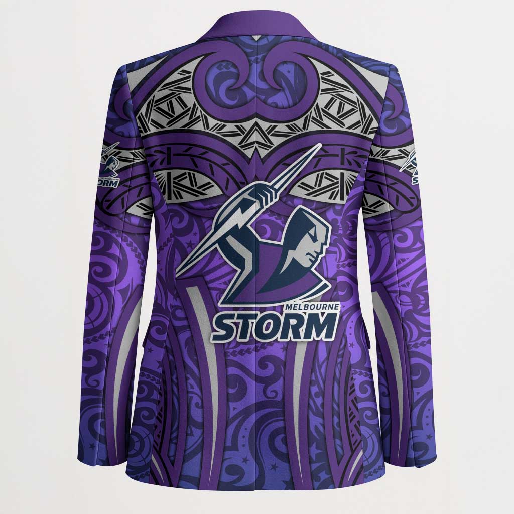 Melbourne Storm Rugby Blazer Polynesian Tribal Warrior Lightning Purple Pattern