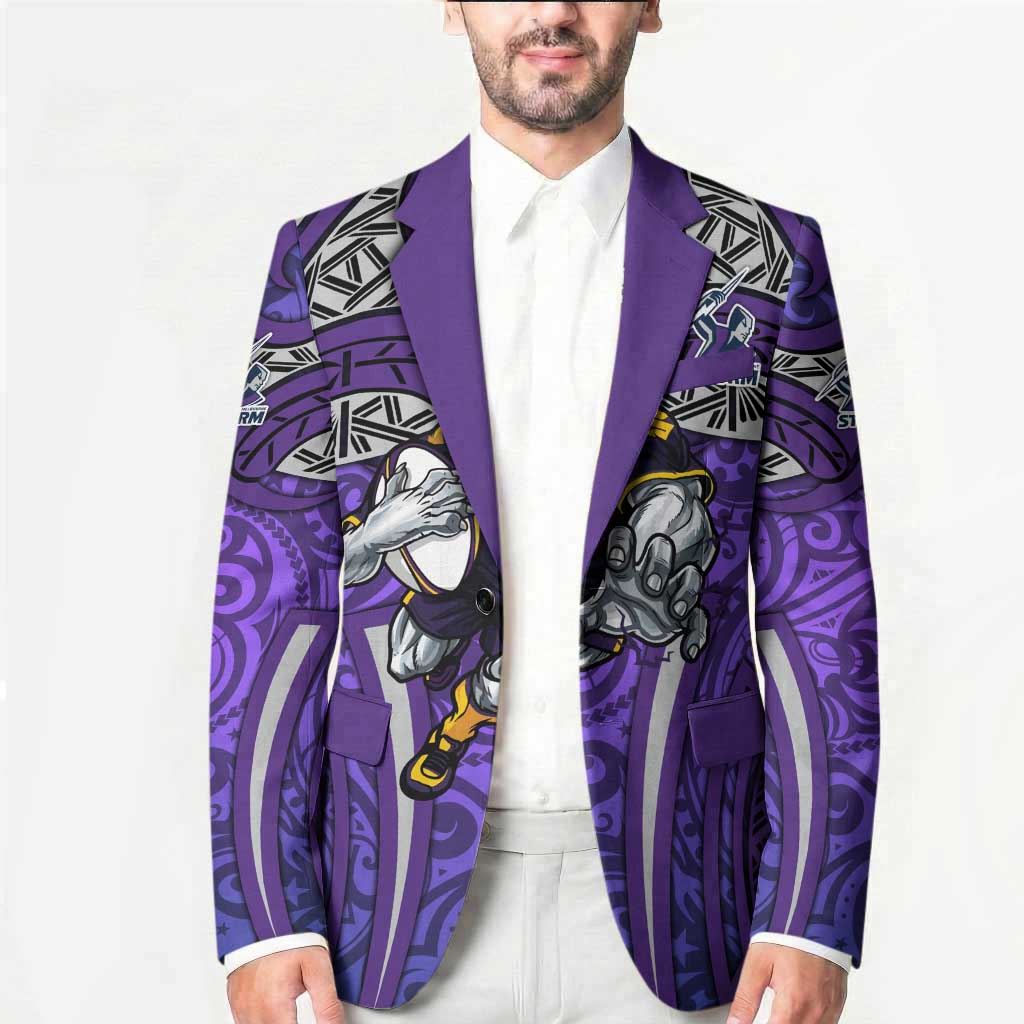 Melbourne Storm Rugby Blazer Polynesian Tribal Warrior Lightning Purple Pattern