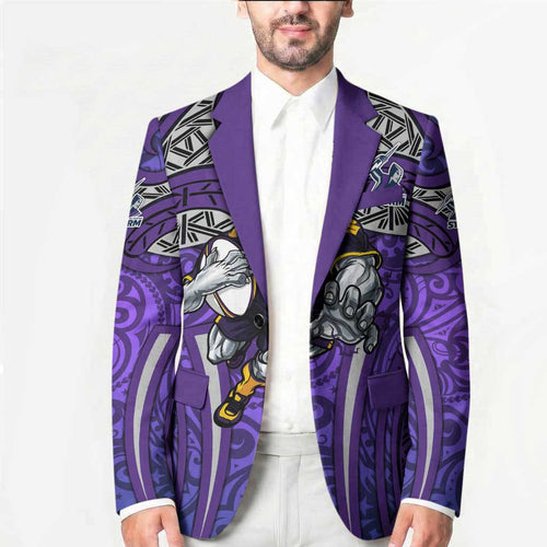 Melbourne Storm Rugby Blazer Polynesian Tribal Warrior Lightning Purple Pattern