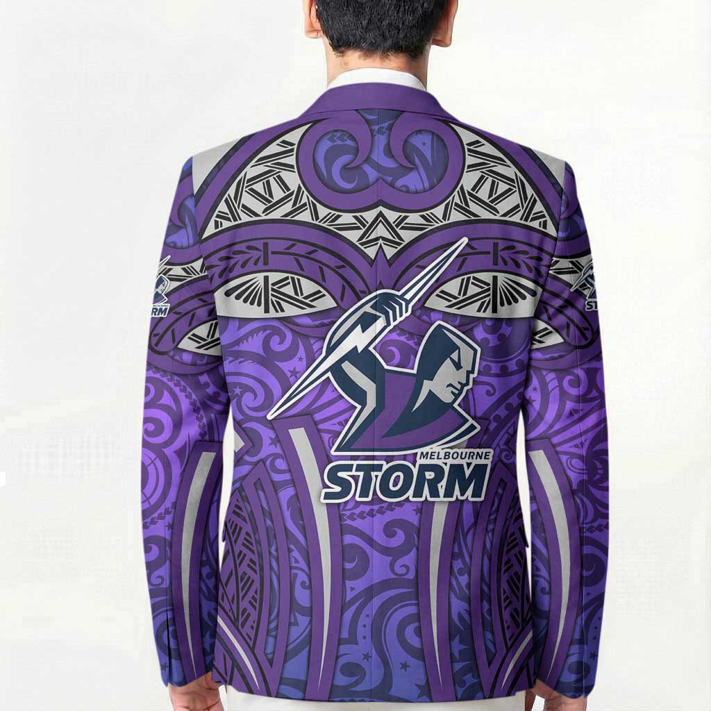 Melbourne Storm Rugby Blazer Polynesian Tribal Warrior Lightning Purple Pattern