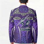 Melbourne Storm Rugby Blazer Polynesian Tribal Warrior Lightning Purple Pattern