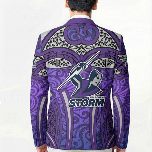 Melbourne Storm Rugby Blazer Polynesian Tribal Warrior Lightning Purple Pattern