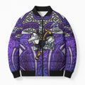 Melbourne Storm Rugby Bomber Puffer Jacket Polynesian Tribal Warrior Lightning Purple Pattern