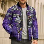 Melbourne Storm Rugby Bomber Puffer Jacket Polynesian Tribal Warrior Lightning Purple Pattern