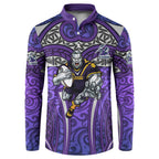 Melbourne Storm Rugby Button Sweatshirt Polynesian Tribal Warrior Lightning Purple Pattern
