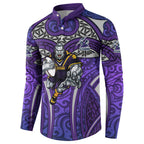 Melbourne Storm Rugby Button Sweatshirt Polynesian Tribal Warrior Lightning Purple Pattern
