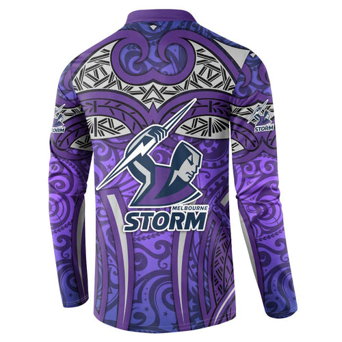 Melbourne Storm Rugby Button Sweatshirt Polynesian Tribal Warrior Lightning Purple Pattern