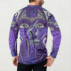 Melbourne Storm Rugby Button Sweatshirt Polynesian Tribal Warrior Lightning Purple Pattern