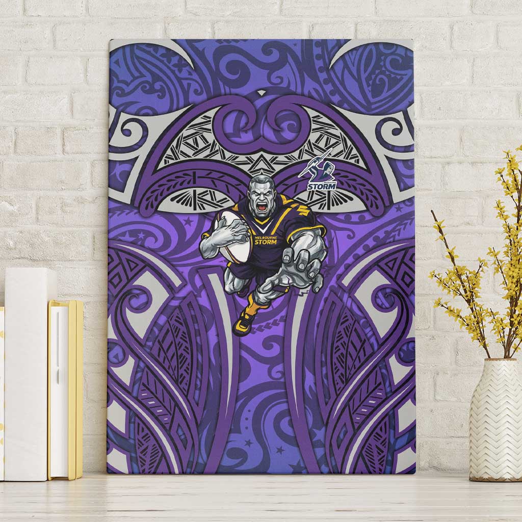 Melbourne Storm Rugby Canvas Wall Art Polynesian Tribal Warrior Lightning Purple Pattern