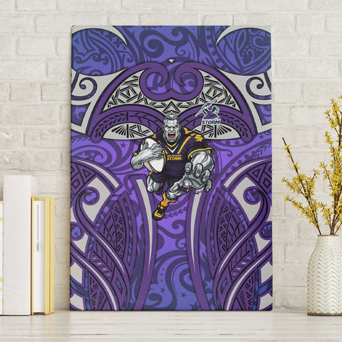 Melbourne Storm Rugby Canvas Wall Art Polynesian Tribal Warrior Lightning Purple Pattern