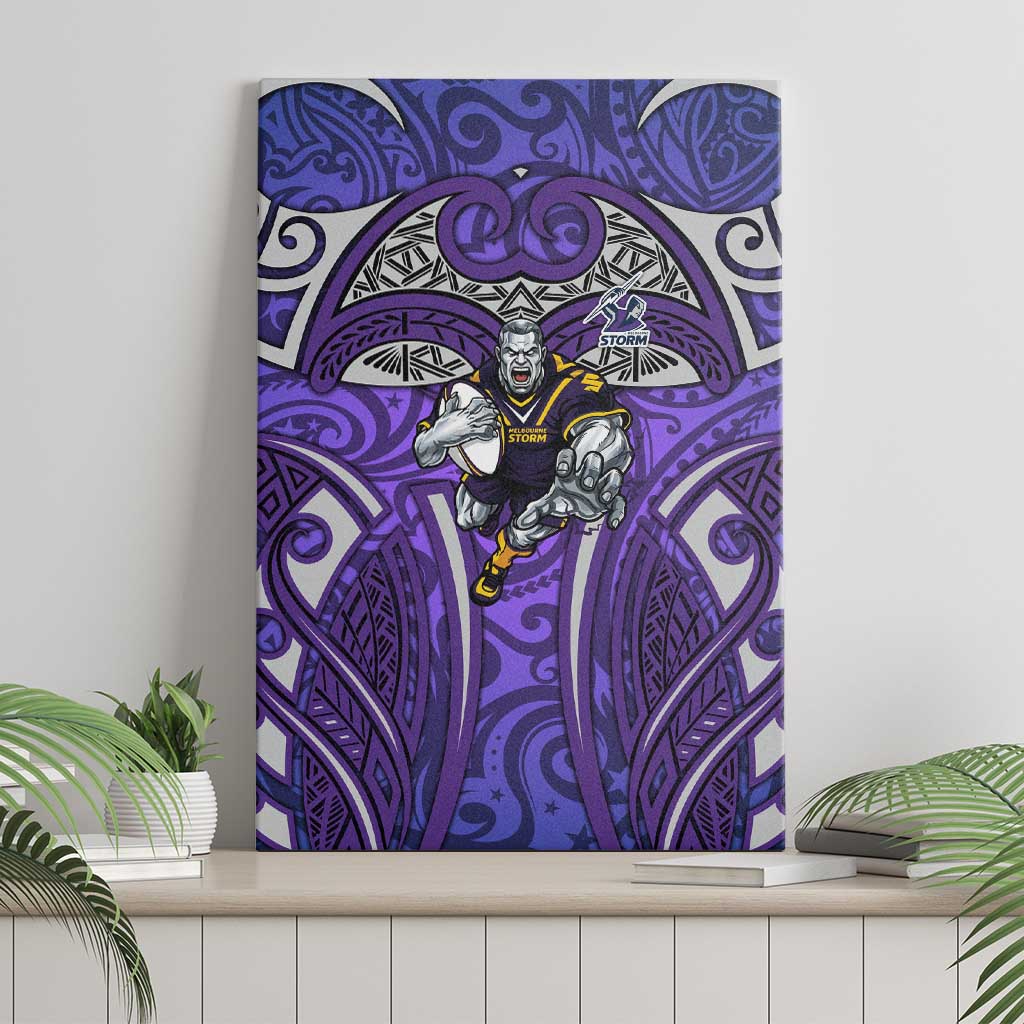 Melbourne Storm Rugby Canvas Wall Art Polynesian Tribal Warrior Lightning Purple Pattern