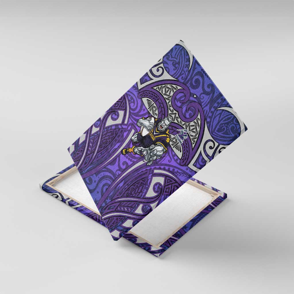 Melbourne Storm Rugby Canvas Wall Art Polynesian Tribal Warrior Lightning Purple Pattern