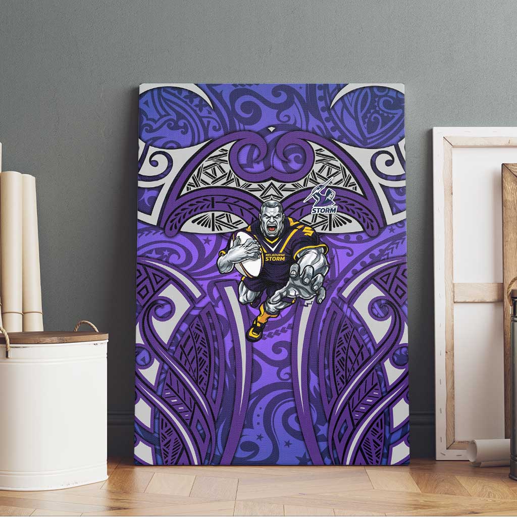 Melbourne Storm Rugby Canvas Wall Art Polynesian Tribal Warrior Lightning Purple Pattern