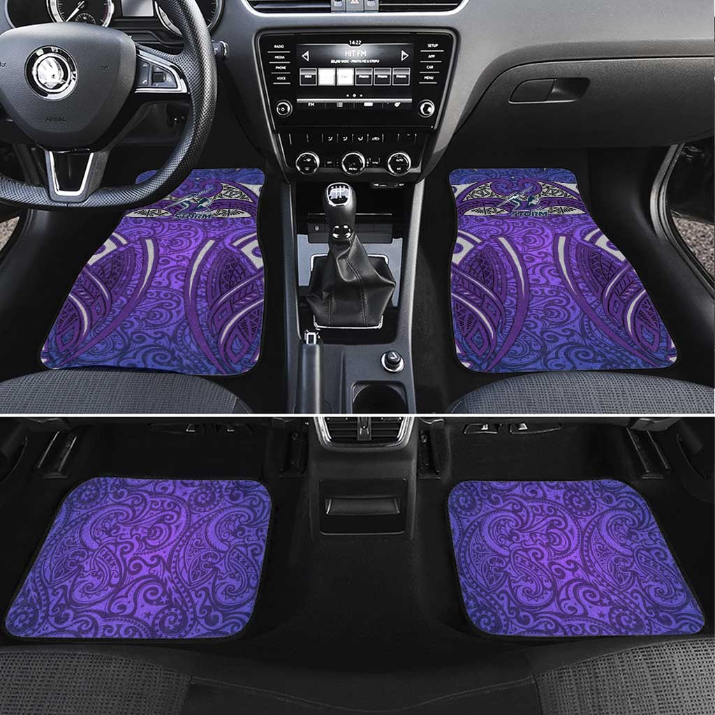 Melbourne Storm Rugby Car Mats Polynesian Tribal Warrior Lightning Purple Pattern
