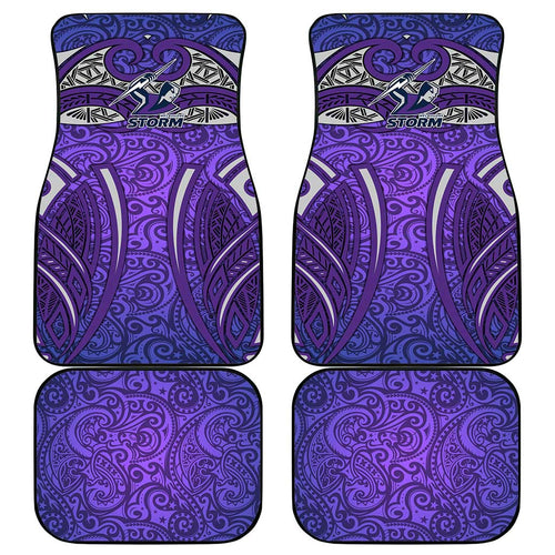 Melbourne Storm Rugby Car Mats Polynesian Tribal Warrior Lightning Purple Pattern