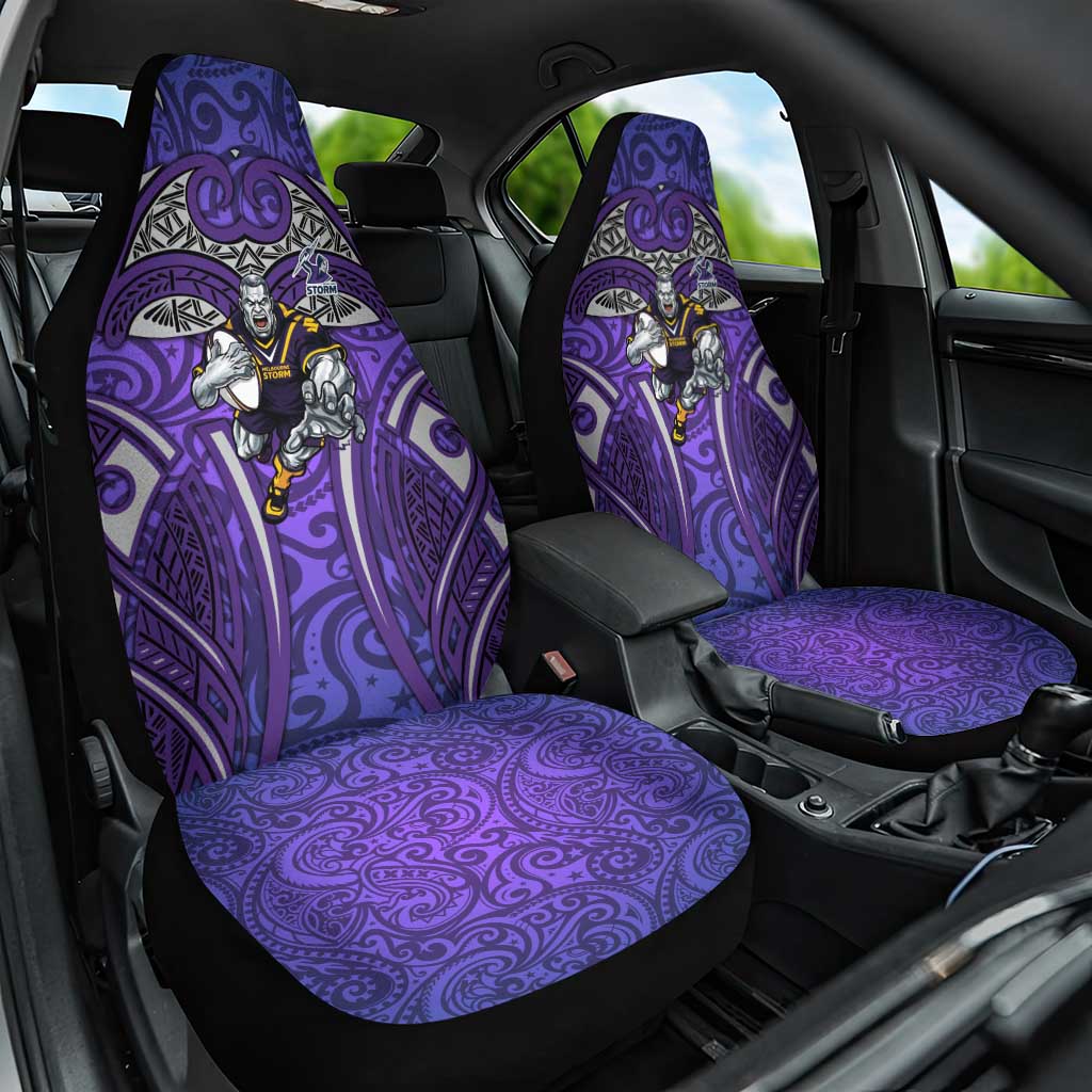Melbourne Storm Rugby Car Seat Cover Polynesian Tribal Warrior Lightning Purple Pattern
