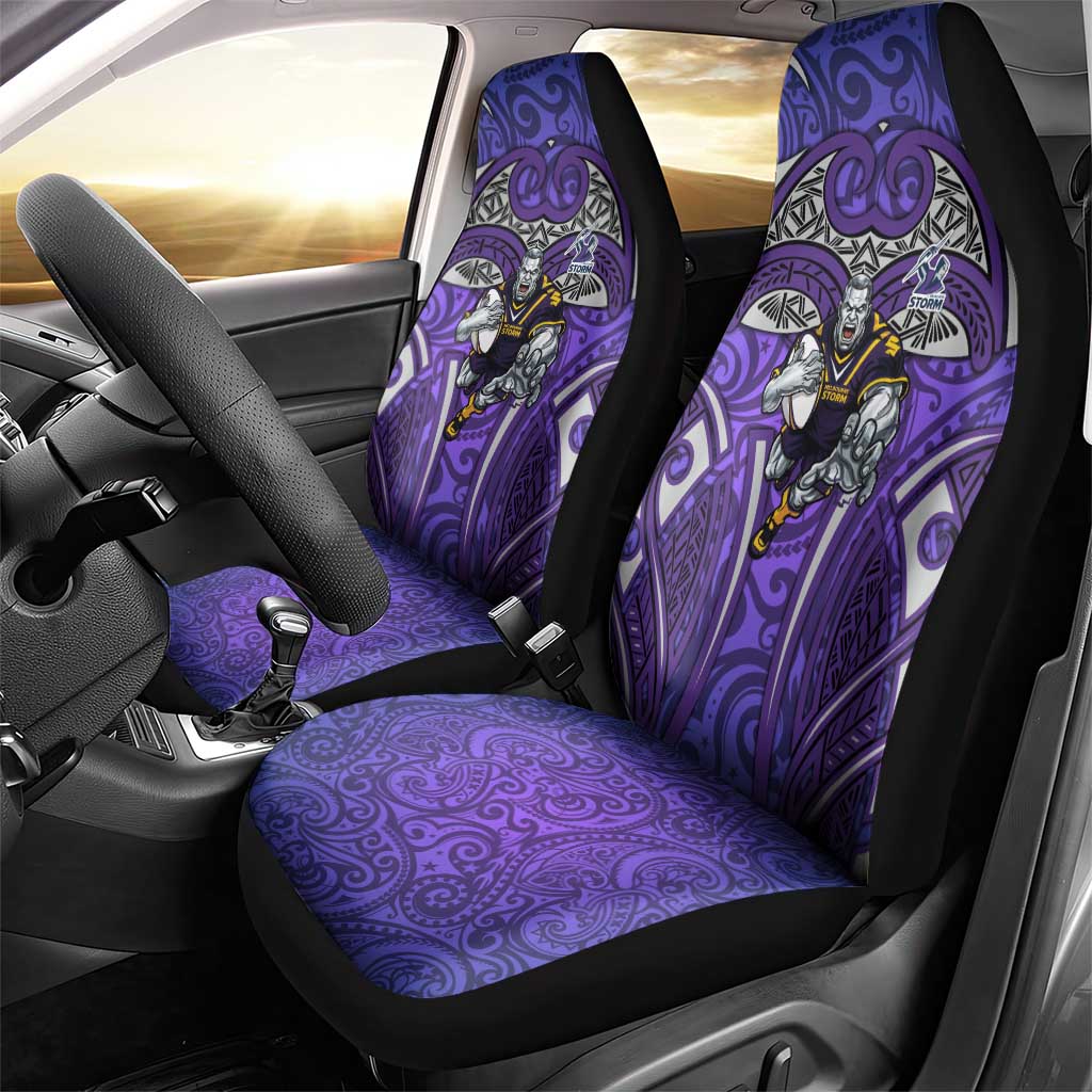 Melbourne Storm Rugby Car Seat Cover Polynesian Tribal Warrior Lightning Purple Pattern
