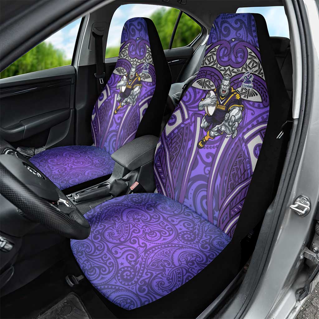 Melbourne Storm Rugby Car Seat Cover Polynesian Tribal Warrior Lightning Purple Pattern