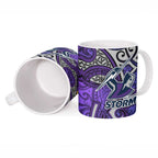 Melbourne Storm Rugby Ceramic Mug Polynesian Tribal Warrior Lightning Purple Pattern