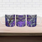 Melbourne Storm Rugby Ceramic Mug Polynesian Tribal Warrior Lightning Purple Pattern