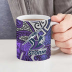 Melbourne Storm Rugby Ceramic Mug Polynesian Tribal Warrior Lightning Purple Pattern