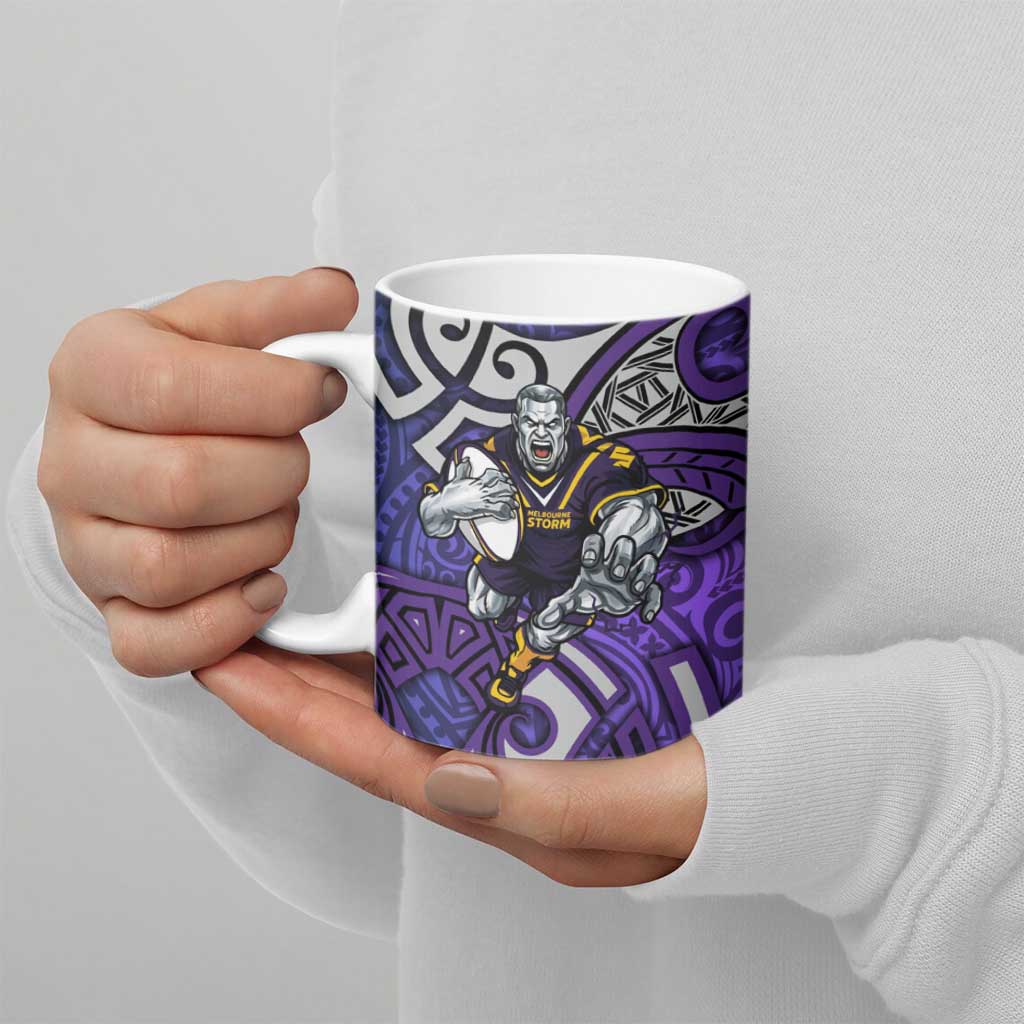 Melbourne Storm Rugby Ceramic Mug Polynesian Tribal Warrior Lightning Purple Pattern