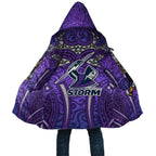 Melbourne Storm Rugby Cloak Polynesian Tribal Warrior Lightning Purple Pattern