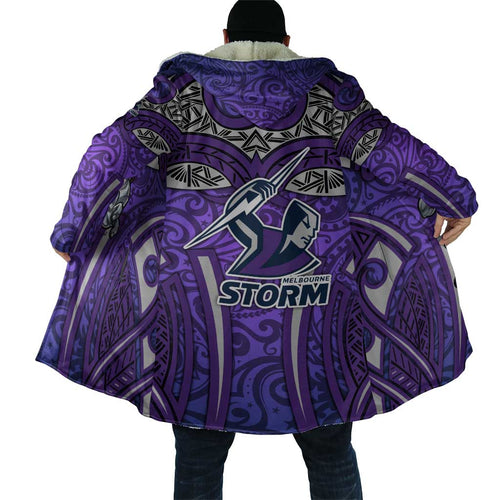 Melbourne Storm Rugby Cloak Polynesian Tribal Warrior Lightning Purple Pattern
