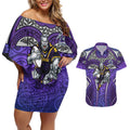 Melbourne Storm Rugby Couples Matching Off Shoulder Short Dress and Hawaiian Shirt Polynesian Tribal Warrior Lightning Purple Pattern
