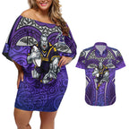 Melbourne Storm Rugby Couples Matching Off Shoulder Short Dress and Hawaiian Shirt Polynesian Tribal Warrior Lightning Purple Pattern