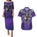 Melbourne Storm Rugby Couples Matching Puletasi and Hawaiian Shirt Polynesian Tribal Warrior Lightning Purple Pattern