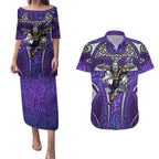 Melbourne Storm Rugby Couples Matching Puletasi and Hawaiian Shirt Polynesian Tribal Warrior Lightning Purple Pattern
