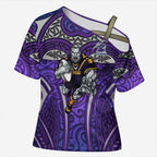 Melbourne Storm Rugby Cross Shoulder Shirt Polynesian Tribal Warrior Lightning Purple Pattern