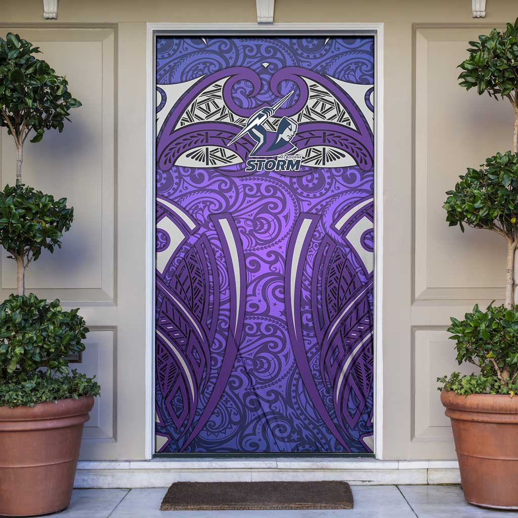 Melbourne Storm Rugby Door Cover Polynesian Tribal Warrior Lightning Purple Pattern