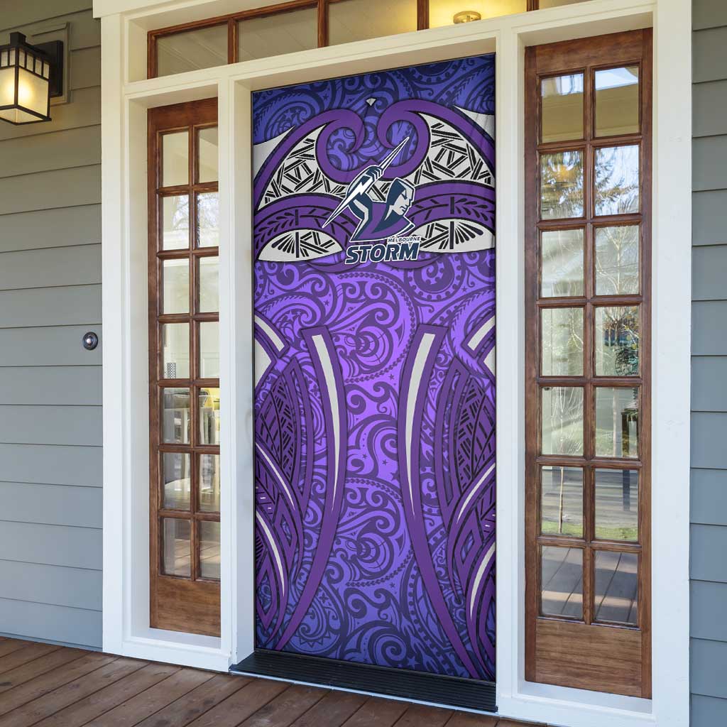 Melbourne Storm Rugby Door Cover Polynesian Tribal Warrior Lightning Purple Pattern