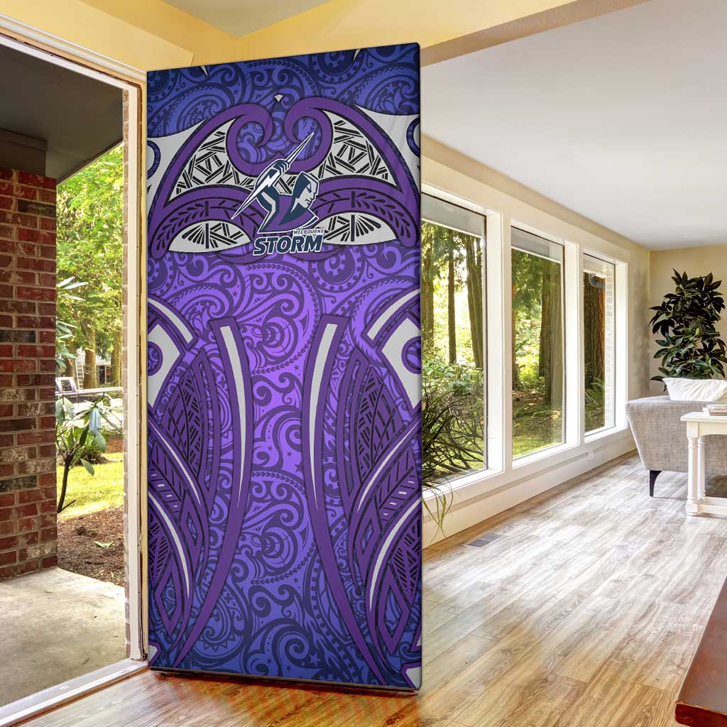Melbourne Storm Rugby Door Cover Polynesian Tribal Warrior Lightning Purple Pattern