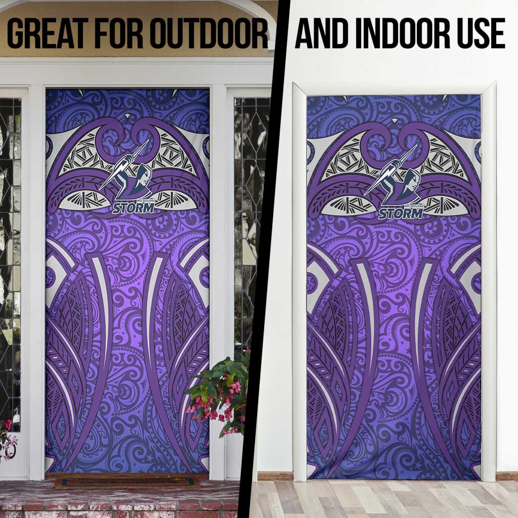Melbourne Storm Rugby Door Cover Polynesian Tribal Warrior Lightning Purple Pattern