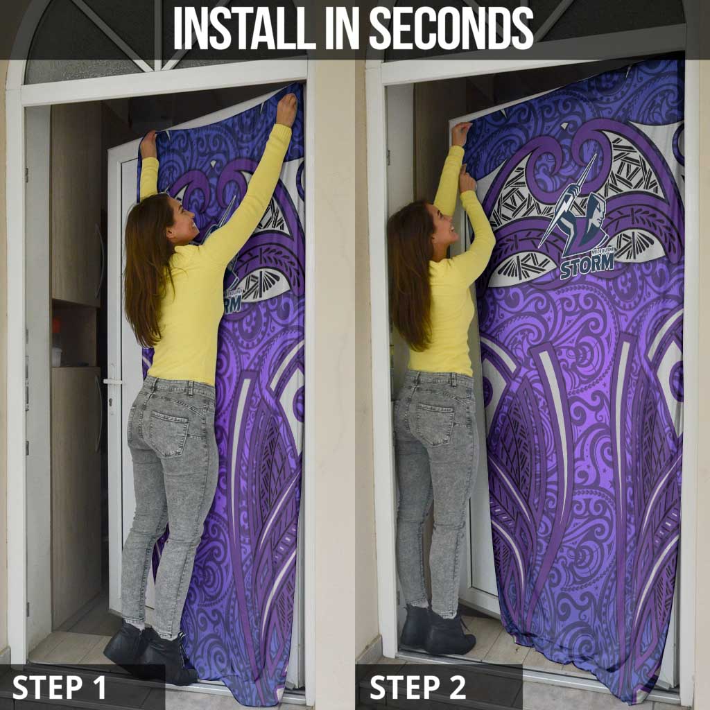 Melbourne Storm Rugby Door Cover Polynesian Tribal Warrior Lightning Purple Pattern
