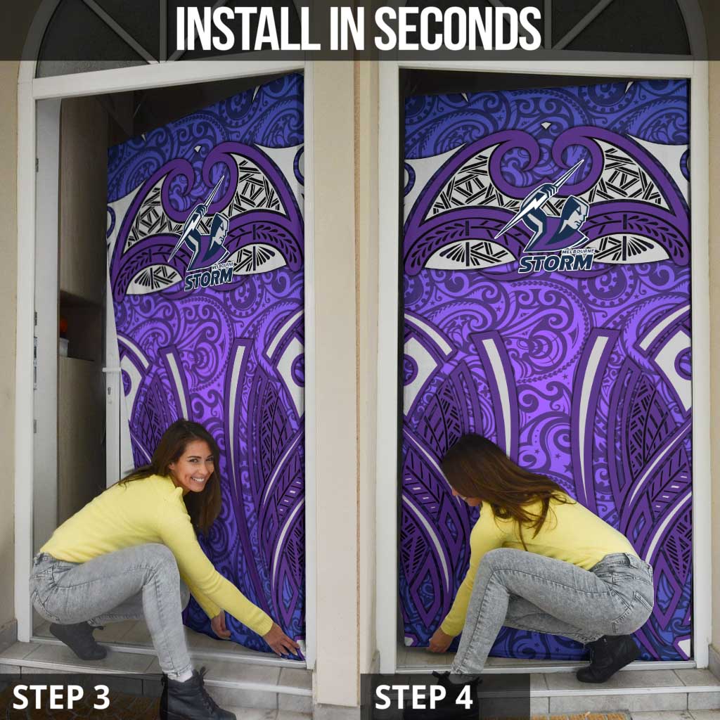Melbourne Storm Rugby Door Cover Polynesian Tribal Warrior Lightning Purple Pattern