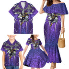 Melbourne Storm Rugby Family Matching Mermaid Dress and Hawaiian Shirt Polynesian Tribal Warrior Lightning Purple Pattern